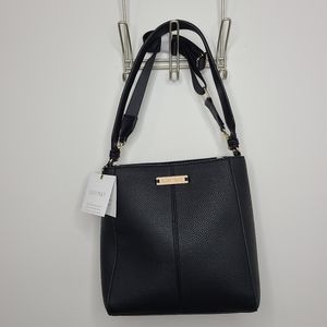 Ellen Tracy Handbag Pebble Grain Leather Hobo Convertible Handle Straps Black